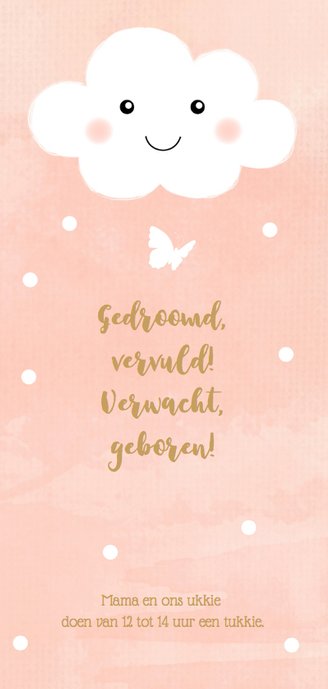 Geboortekaartje wolkje watercolour roze 2