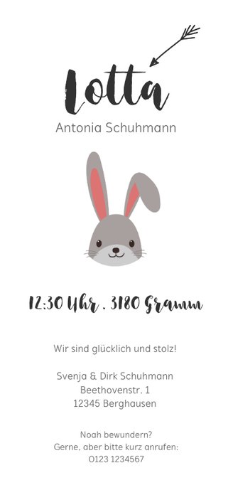 Geburtskarte mit Hase Winter Rückseite