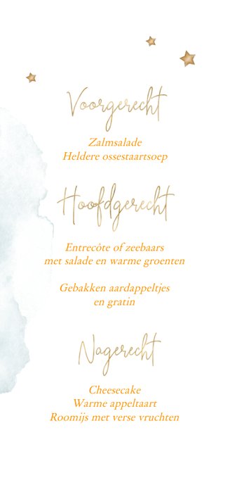 Gezellige menukaart kerst met oranje besjes Achterkant