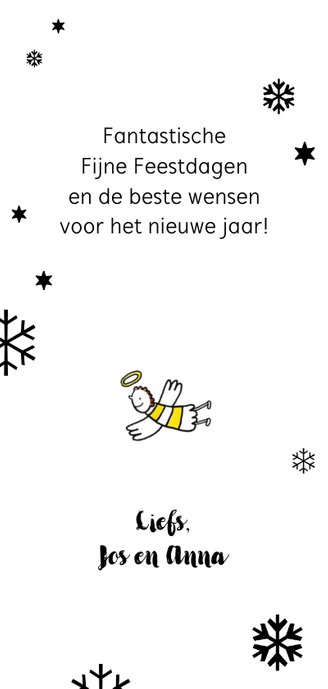 Grappige kerstkaart met engeltje Achterkant