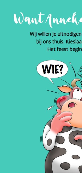 Grappige uitnodiging met dansende koe en muis 2