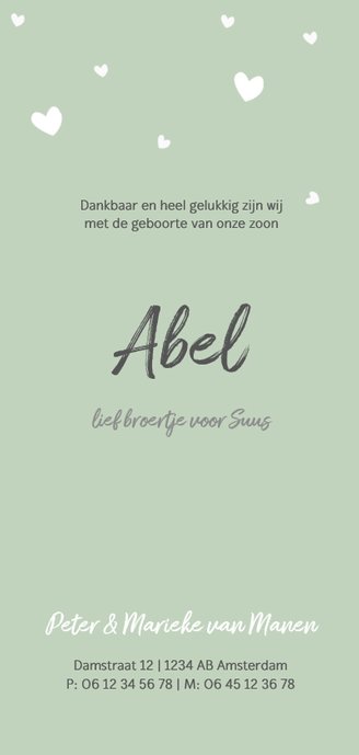 Groen kaartje met witte hartjes 3