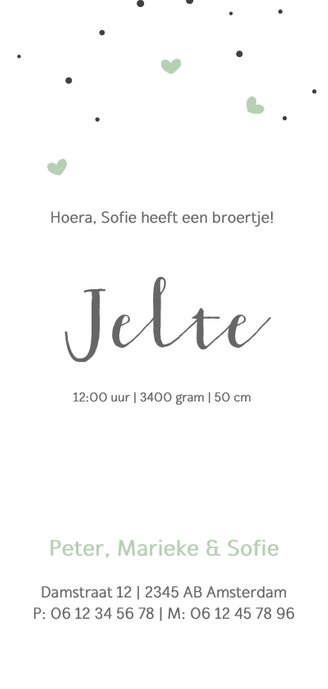 Groene hartjes en fotolabel Achterkant