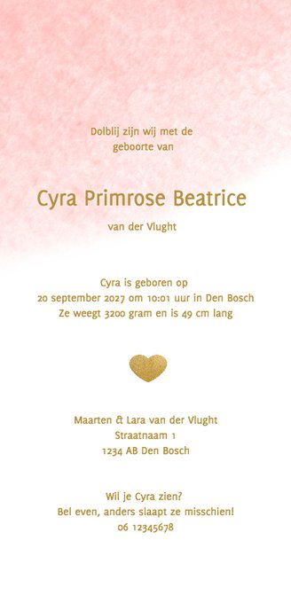 Hallo kaart langwerpig waterverf roze - DH 3
