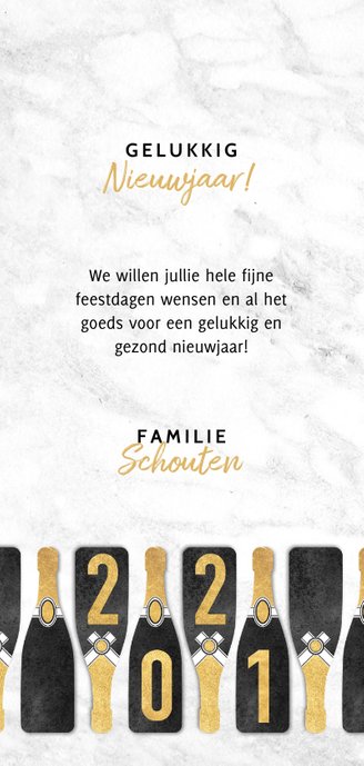 Hippe champagneflessen nieuwjaarskaart gouden 2021 Achterkant