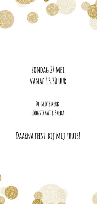Hippe, communiekaart met foto en goudkleurige confetti 3