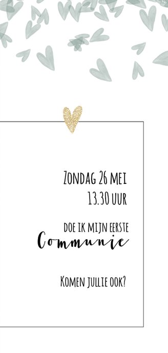Hippe communiekaart voor een meisje met foto en hartjes 3