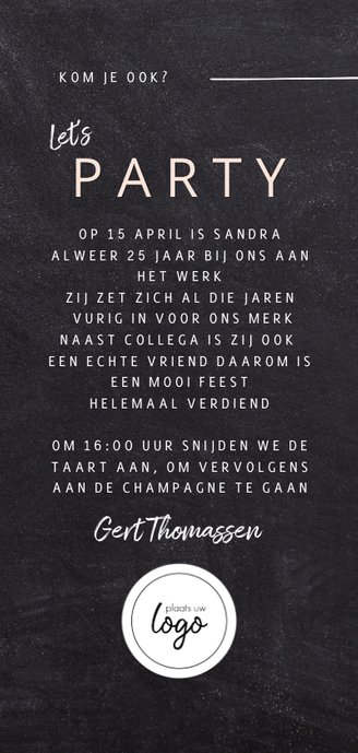 Hippe jubileumkaart werknemer 25 jaar in krijtbord look Achterkant