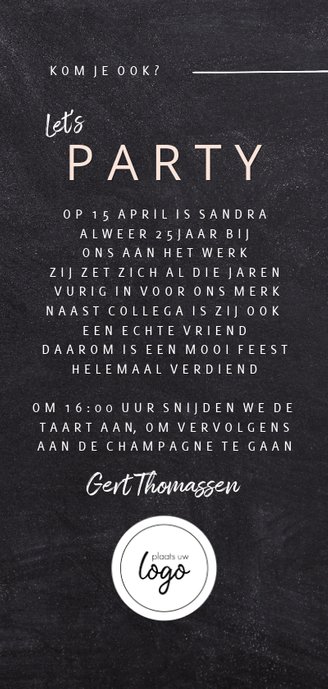 Hippe jubileumkaart werknemer 25 jaar in krijtbord look Achterkant