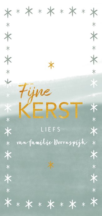 Hippe kerstkaart met gouden letters, foto en sterren Achterkant