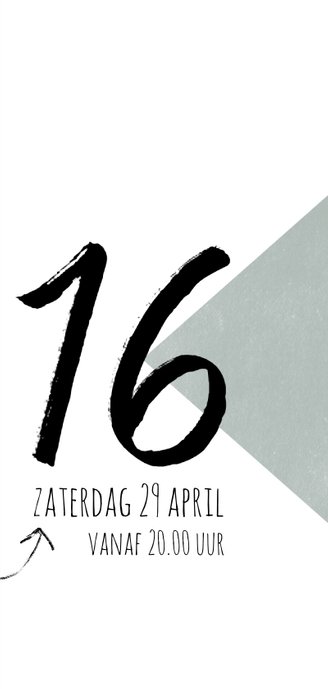 Hippe uitnodiging met grote foto en driehoekige vlakken 3
