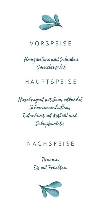 Hochzeits-Menükarte gemalte Zweige 3