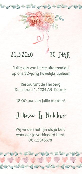 Huwelijksjubileum bruidstaart, rozen, hartjes en lint Achterkant