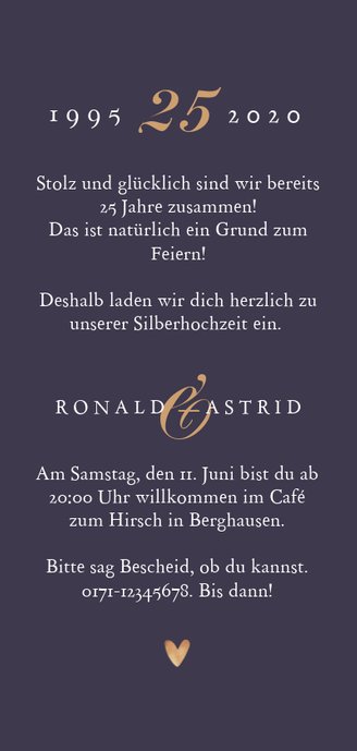 Jubiläumskarte mit Muster & 2 Fotos Silberhochzeit Rückseite