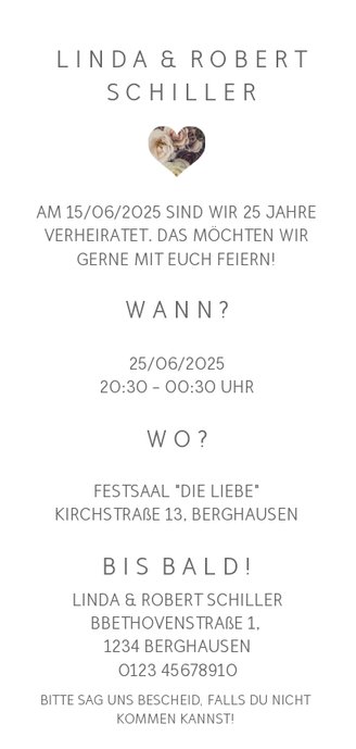 Jubiläumskarte zur Silberhochzeit mit &-Zeichen Rückseite