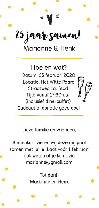 Jubileum - 25 jaar getrouwd langwerpig Achterkant