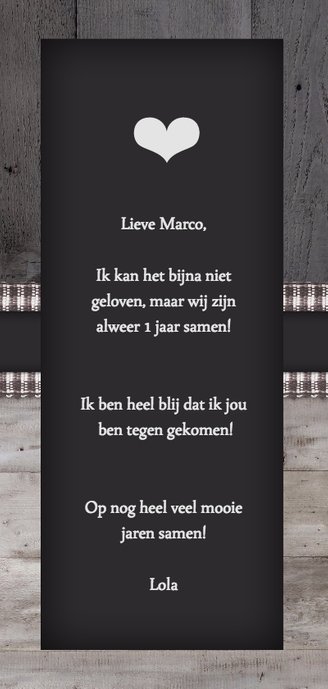 Jubileum kaart 1 jaar langwerpig met 12 vakjes voor foto's Achterkant