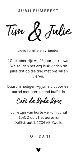 Jubileum uitnodiging 25 jaar met foto en rekensommetje Achterkant