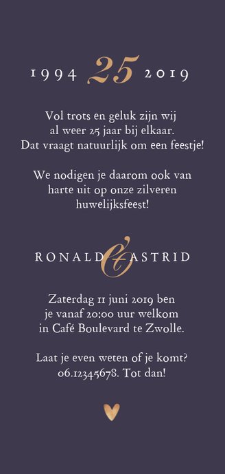 Jubileum uitnodiging stijlvol patroon goud foto's Achterkant