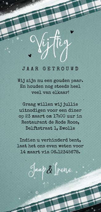 Jubileumfeest uitnodiging vintage stijlvol foto Achterkant