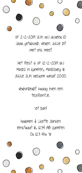 Jubileumkaart 10 jaar met jaartallen, hart en confetti 3