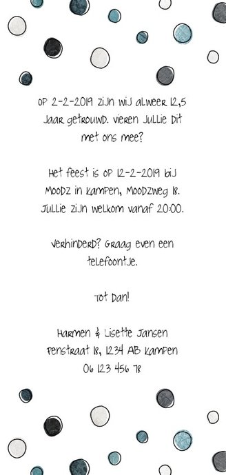 Jubileumkaart 12,5 jaar '06 met jaartallen, hart en confetti 3