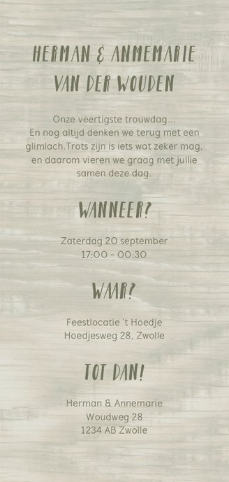 Jubileumkaart 40 met strepen, hartjes en houtlook 3