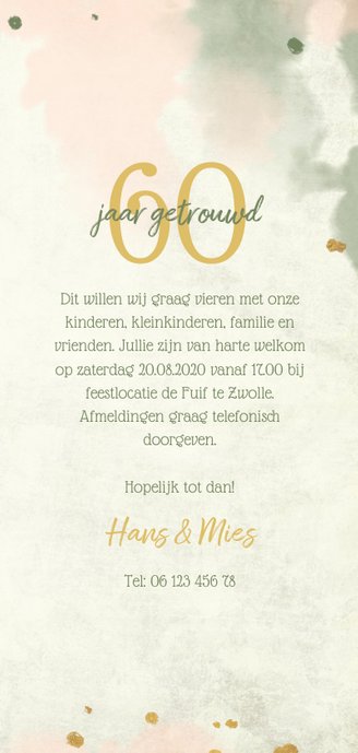 Jubileumkaart bloemen goud met waterverf en spetters 3