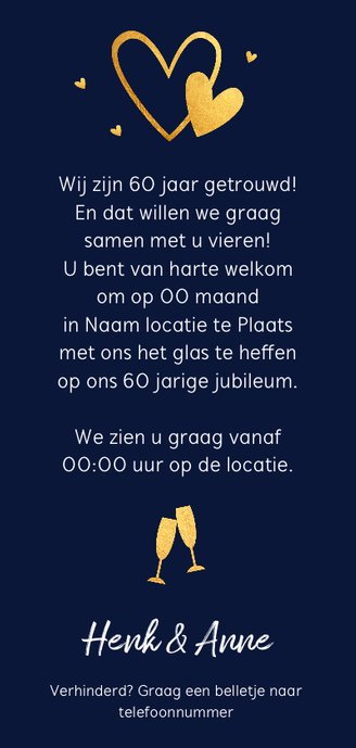Jubileumkaart gouden hartjes 60 jaar Achterkant