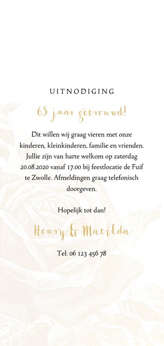 Jubileumkaart gouden rozen met jaartal Achterkant