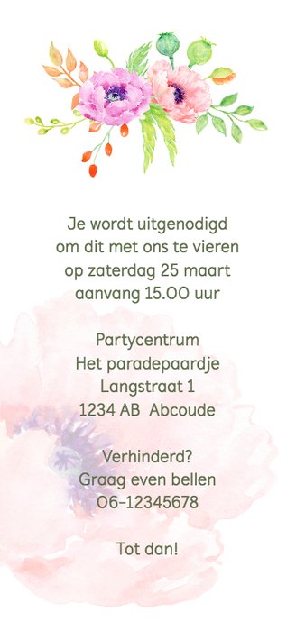 Jubileumkaart met klaprozen Achterkant
