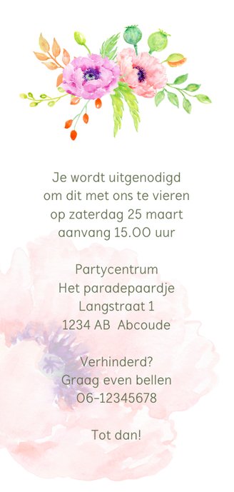 Jubileumkaart met klaprozen Achterkant