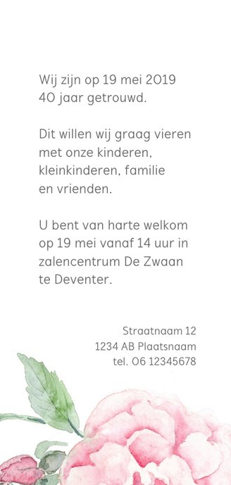 Jubileumkaart romantische roos 3