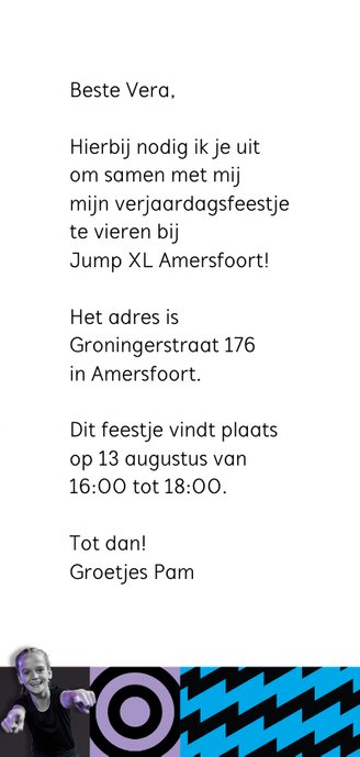 Jump XL uitnodiging kinderfeestje Meisje 3