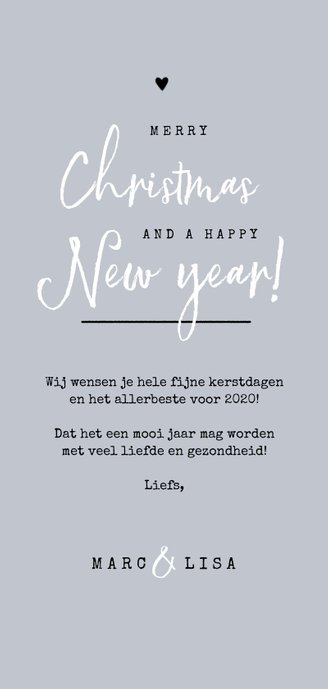 Kerst en nieuwjaarskaart met stipjes eigen foto en dennentak Achterkant