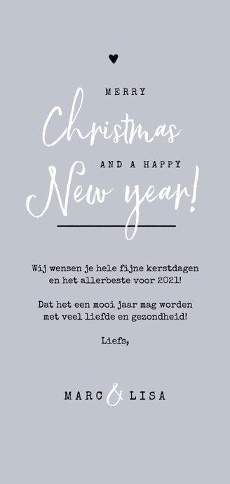 Kerst en nieuwjaarskaart met stipjes eigen foto en dennentak Achterkant