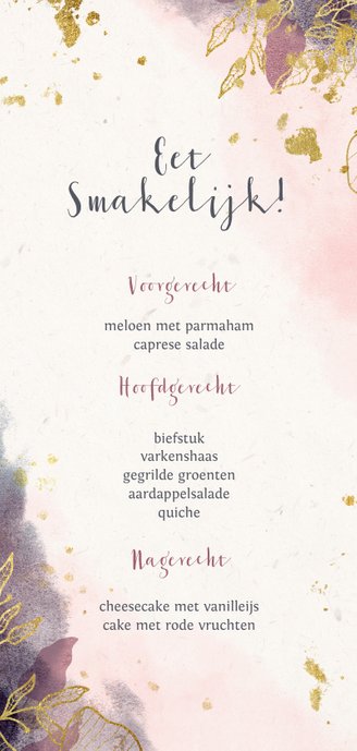 Kerst menu stijlvol met waterverf en gouden bloemen Achterkant