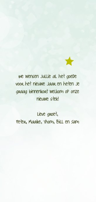 Kerst-verhuiskaart sleutel takjes foto eigen tekst Achterkant