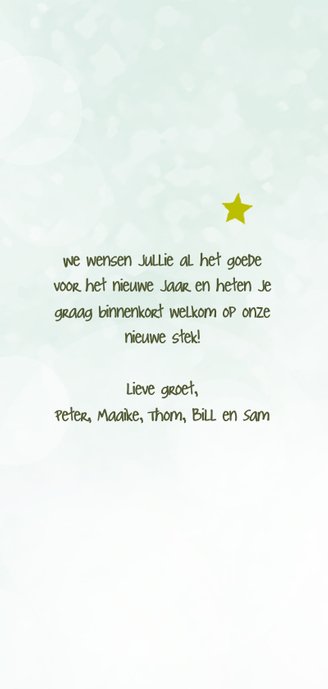 Kerst-verhuiskaart sleutel takjes foto eigen tekst Achterkant