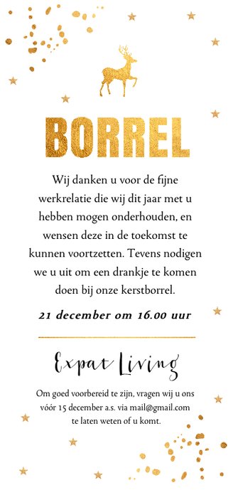 Kerstborrel gouden confetti uitnodiging Achterkant