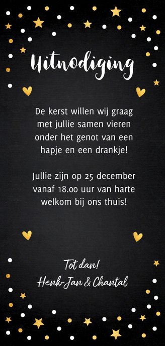 Kerstdiner uitnodiging langwerpig confetti goudlook 3