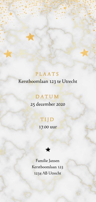 Kerstdiner uitnodiging met marmer en goudlook effecten Achterkant