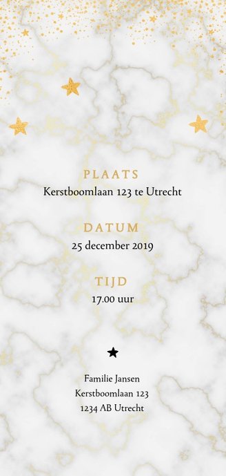 Kerstdiner uitnodiging met marmer en goudlook effecten Achterkant