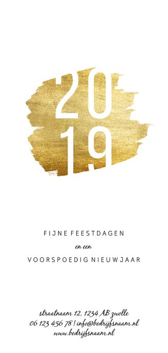 Kerstkaart '2019' langwerpig met goudaccent Achterkant