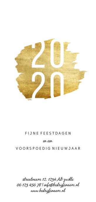 Kerstkaart '2020' langwerpig met goudaccent Achterkant