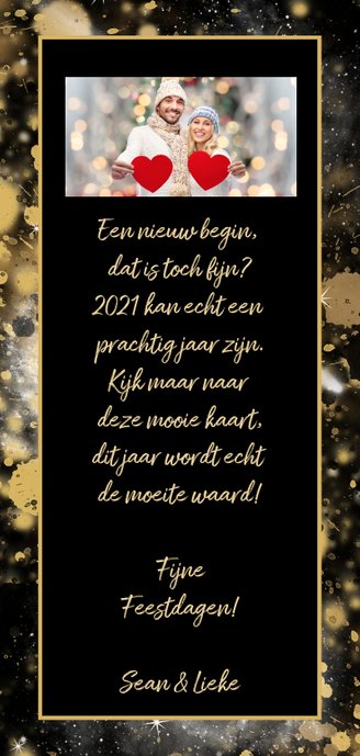 Kerstkaart 2021 klok goud Achterkant