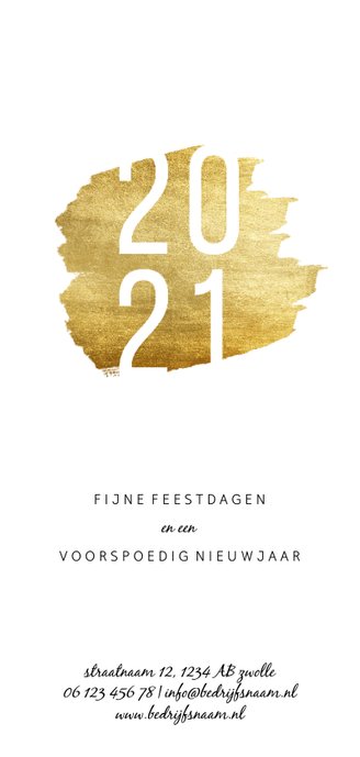 Kerstkaart '2021' langwerpig met goudaccent Achterkant