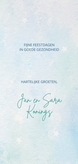 Kerstkaart blauw-groen aquarel met 3 kerstballen 3