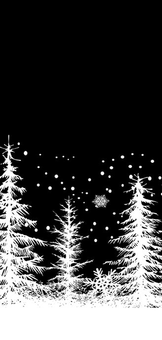 Kerstkaart bomen zwart-wit 2