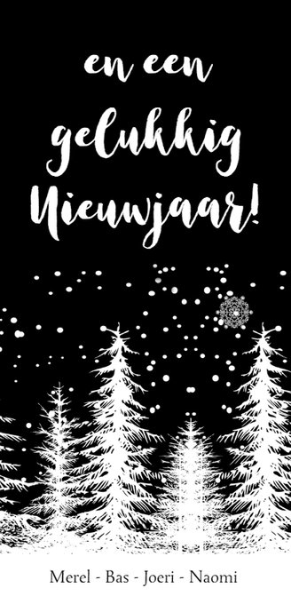 Kerstkaart bomen zwart-wit 3